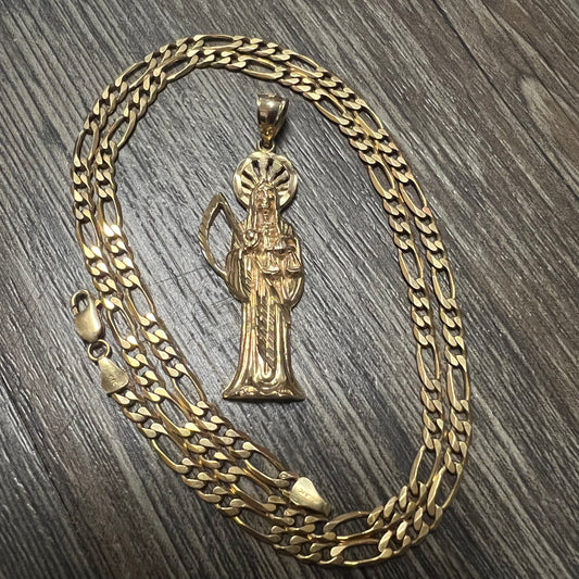Vintage 14k Santa Muerte And Figaro Set