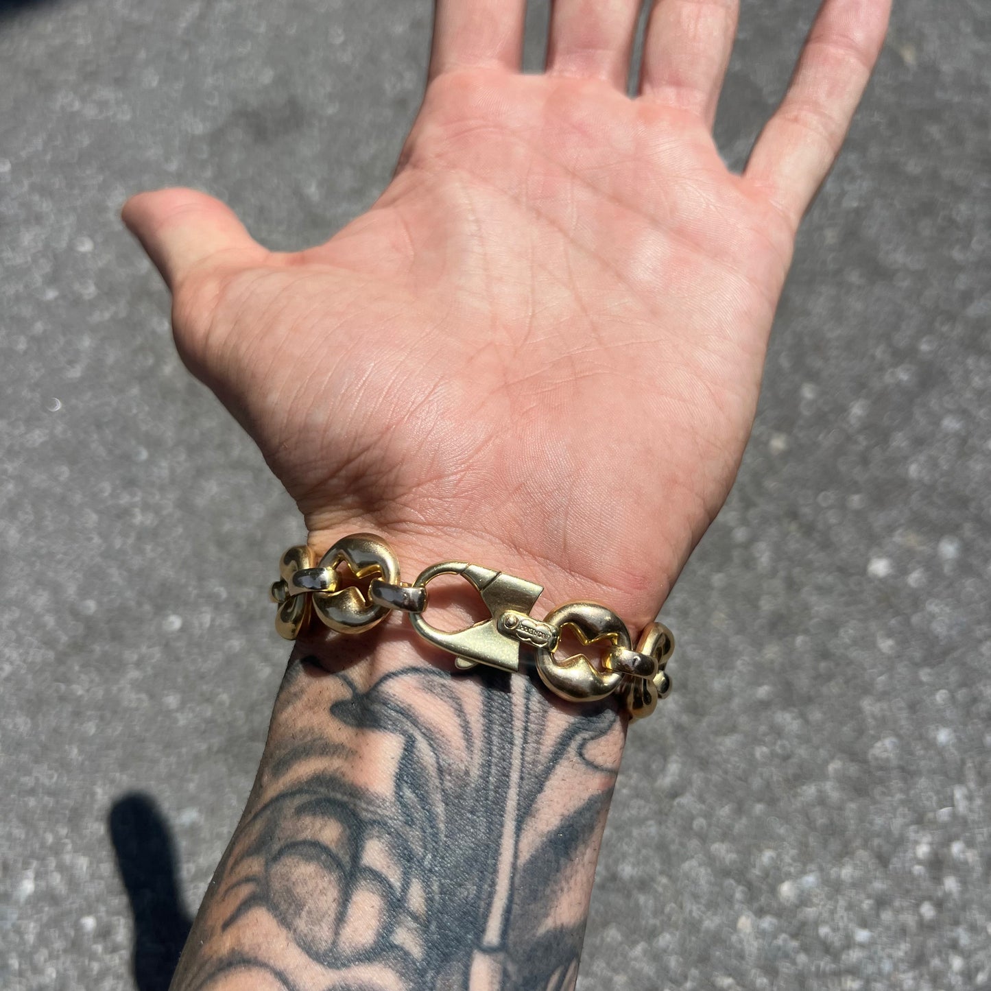 Vintage 14k UnoAerre Chunky Puffed Mariner Bracelet