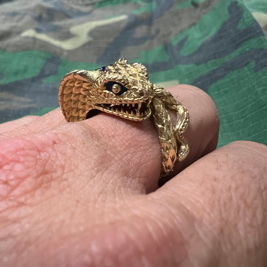 18k Enamel Etruscan Revival Cobra Ring