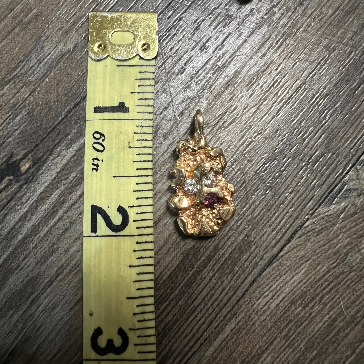 1980’s Solid 14k Diamond/Ruby Nugget Pendant