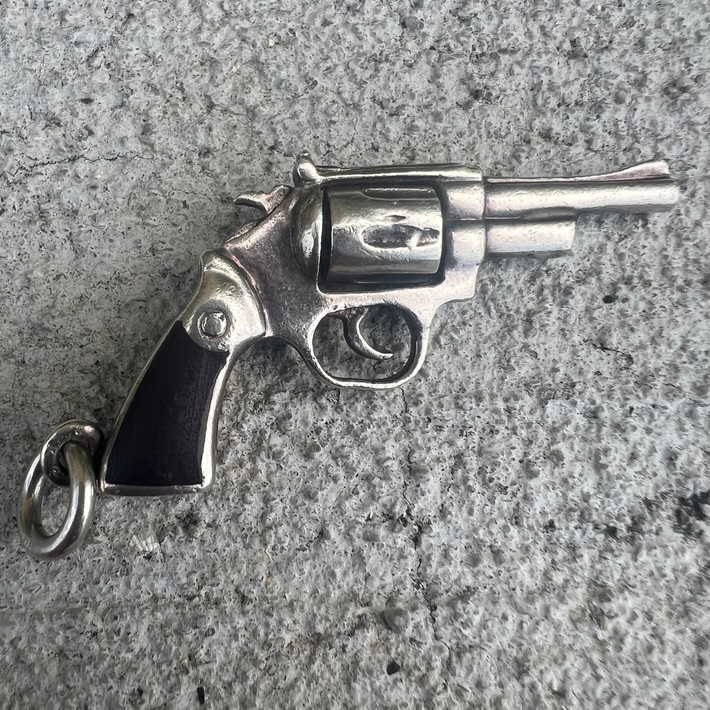 Custom Sterling/.925 Ebony Wood Inlaid Revolver Pendant And Necklace