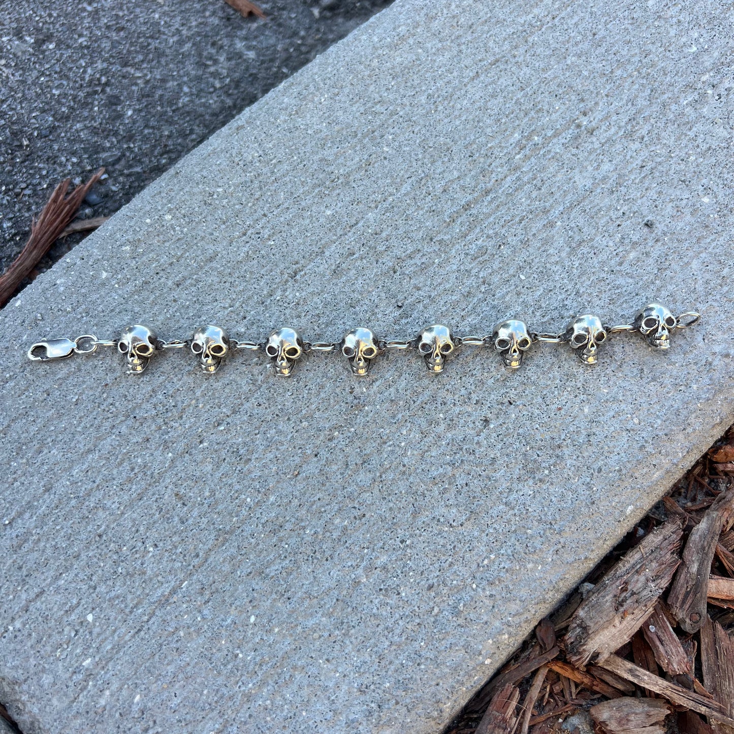 Vintage Heavy Sterling/.925 Handmade Skull Bracelet (8.5”)