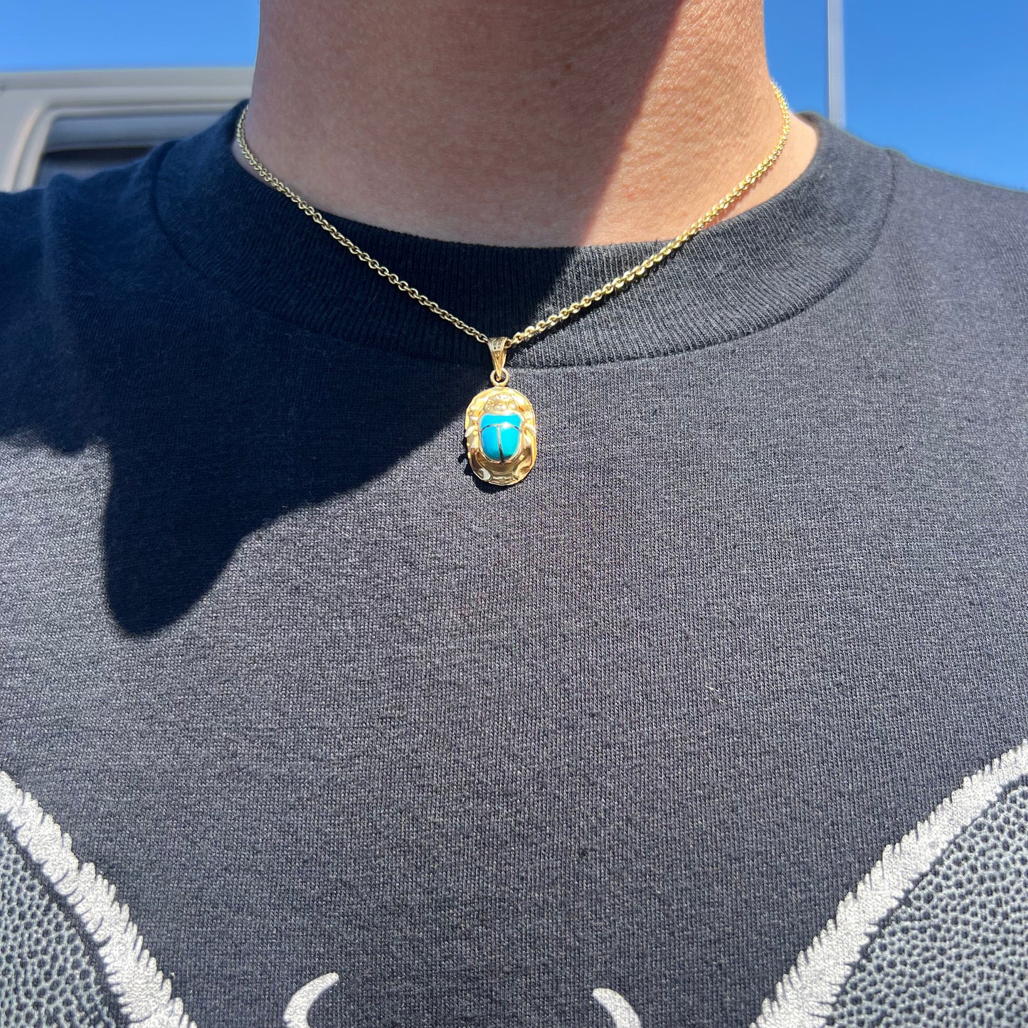 Vintage 18k Turquoise Egyptian Hallmarked Scarab Beetle Pendant
