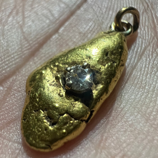 Old Raw California Gold Nugget Solitaire Diamond Pendant