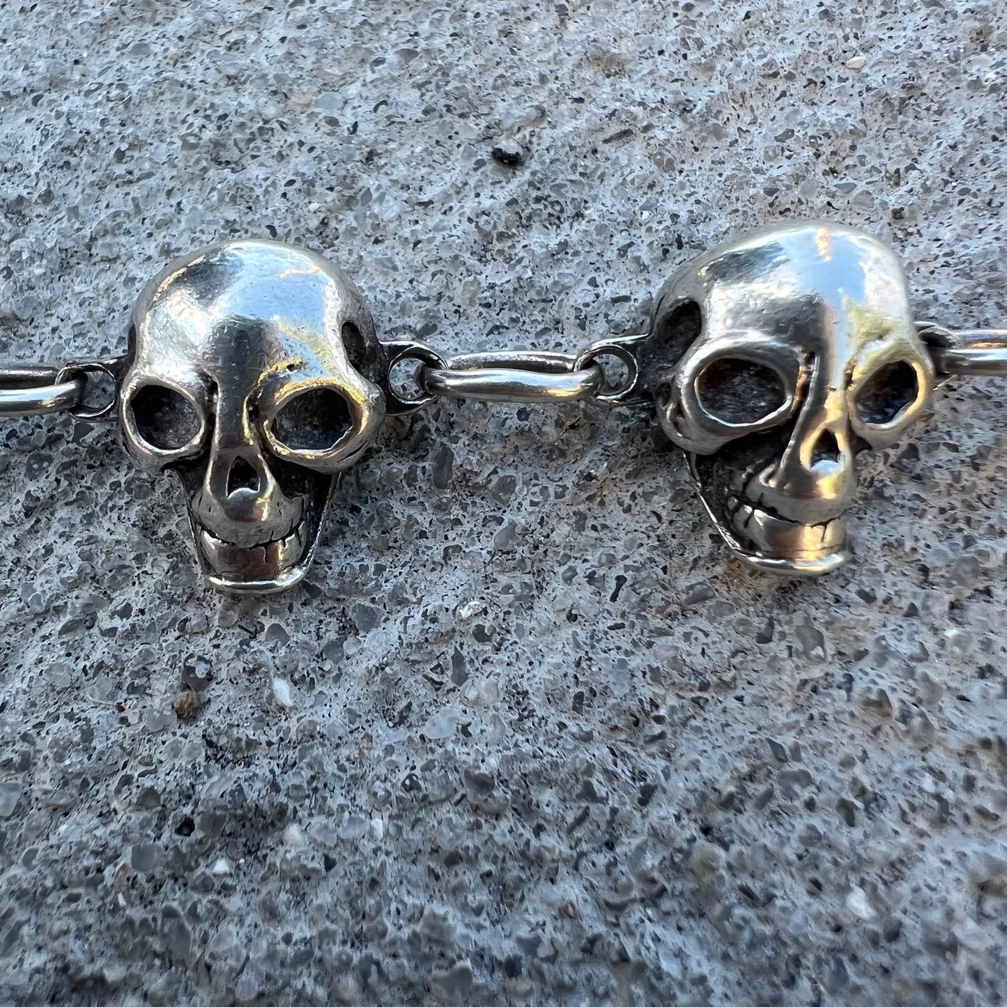 Vintage Heavy Sterling/.925 Handmade Skull Bracelet (8.5”)