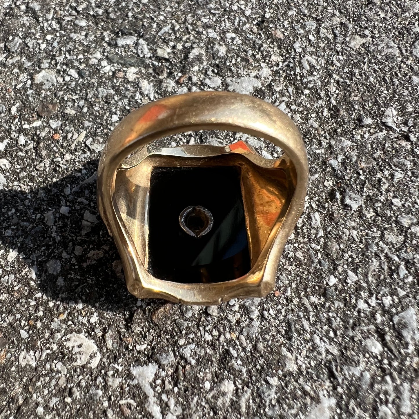 Mid-Century Large 10k Black Onyx/Diamond Masculine Statement Ring