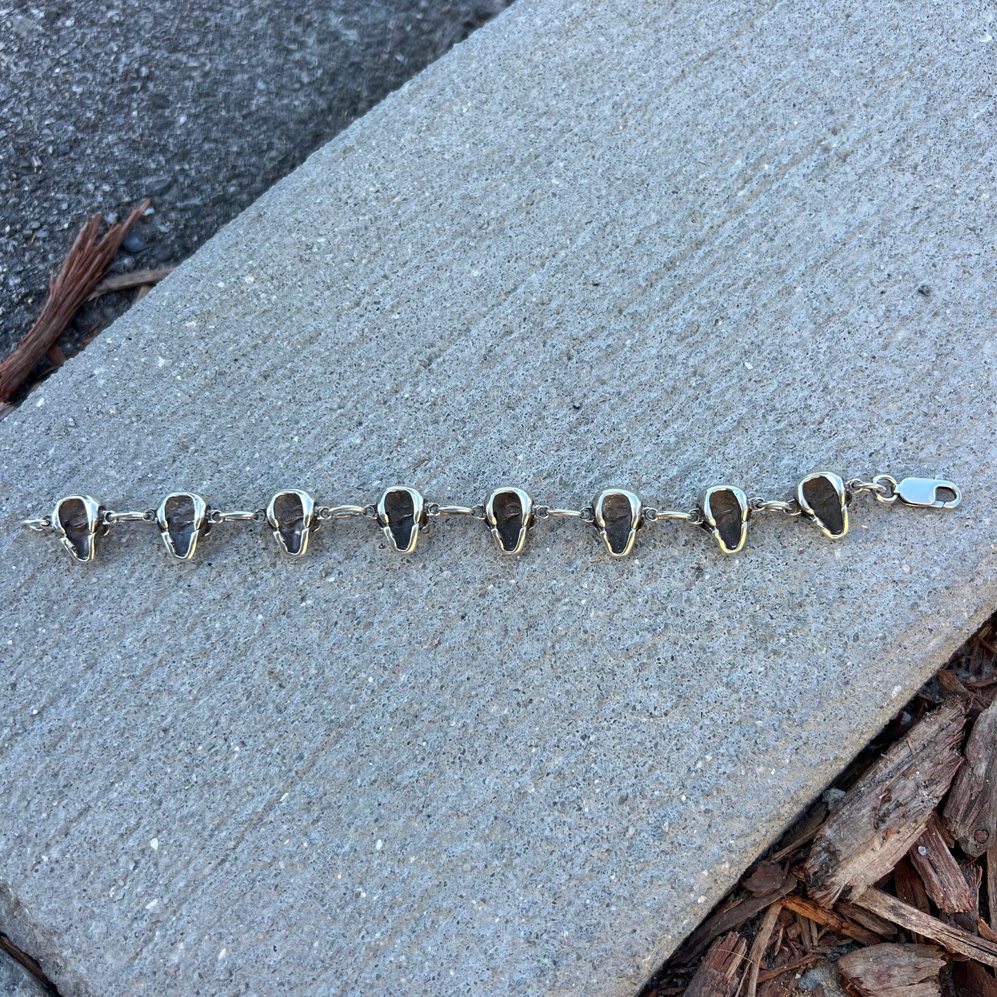 Vintage Heavy Sterling/.925 Handmade Skull Bracelet (8.5”)