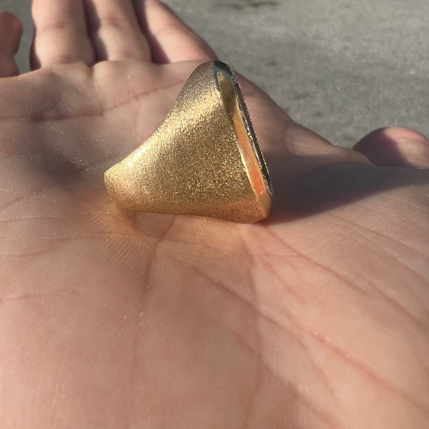 Vintage 24 Karat Gold Credit Suisse Bar and 14 Karat Yellow Gold Diamond Signet Ring