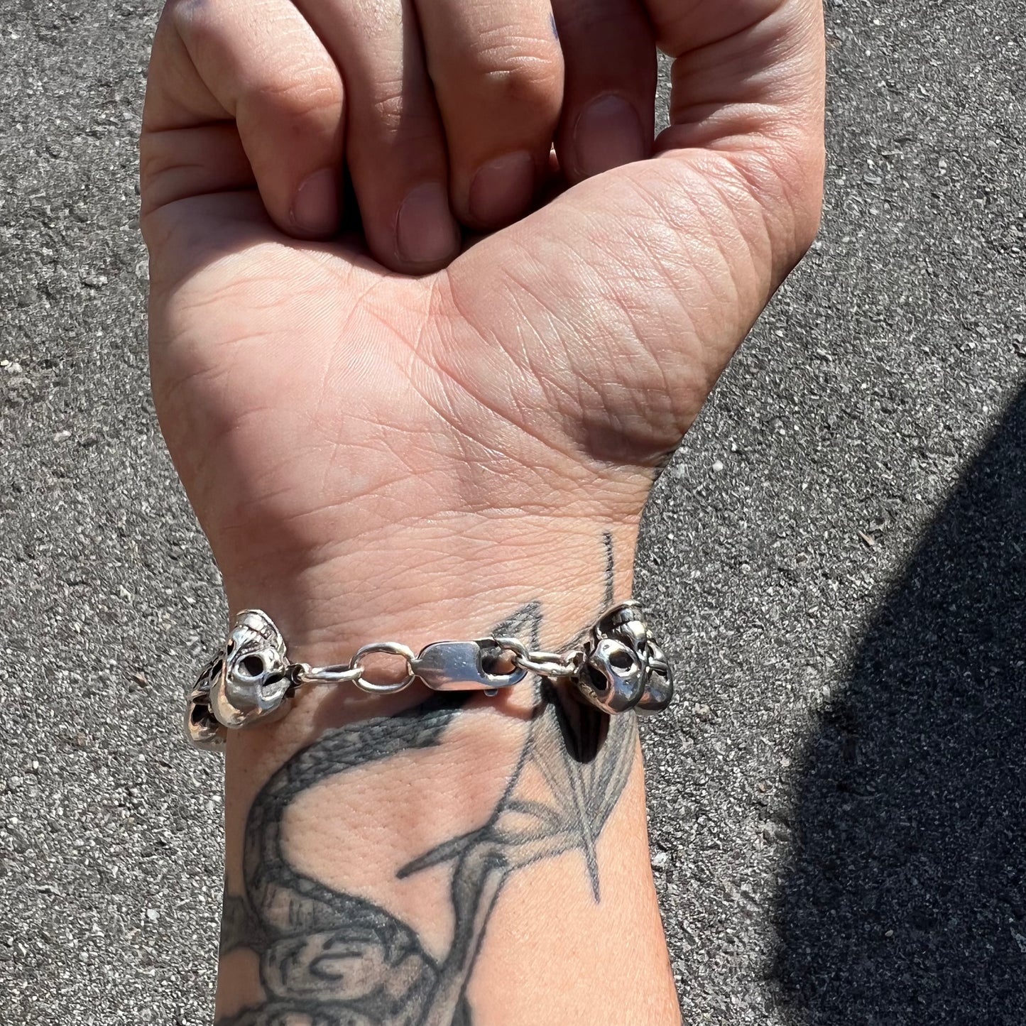 Vintage Heavy Sterling/.925 Handmade Skull Bracelet (8.5”)