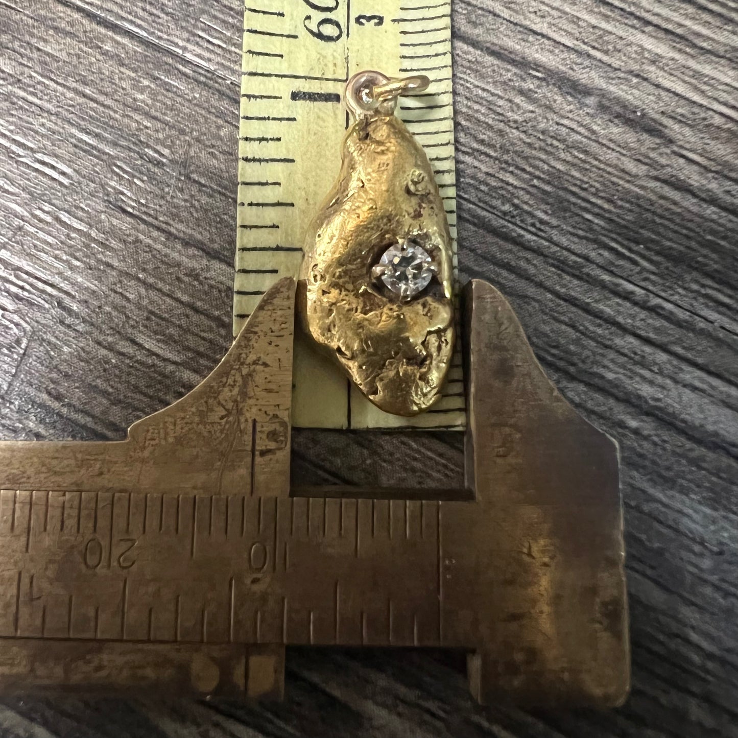 Old Raw California Gold Nugget Solitaire Diamond Pendant