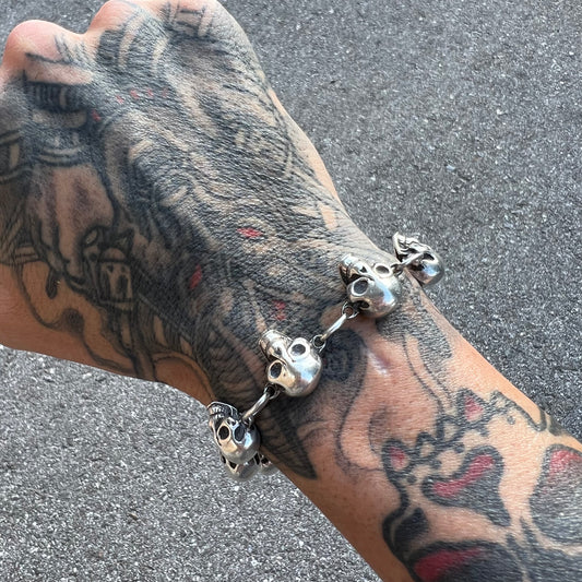 Vintage Heavy Sterling/.925 Handmade Skull Bracelet (8.5”)