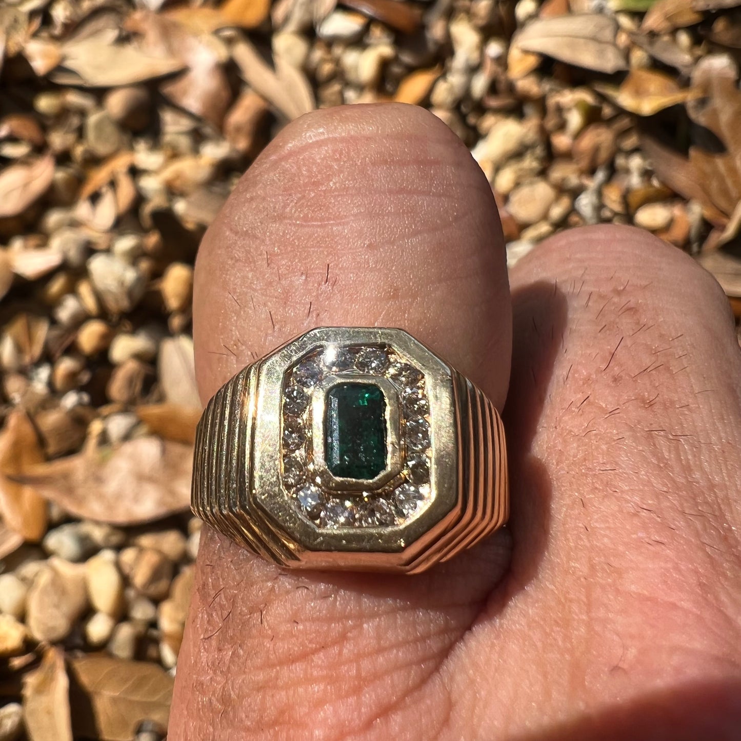 Vintage 14k Natural Emerald And Natural Diamond Ring (10.25)